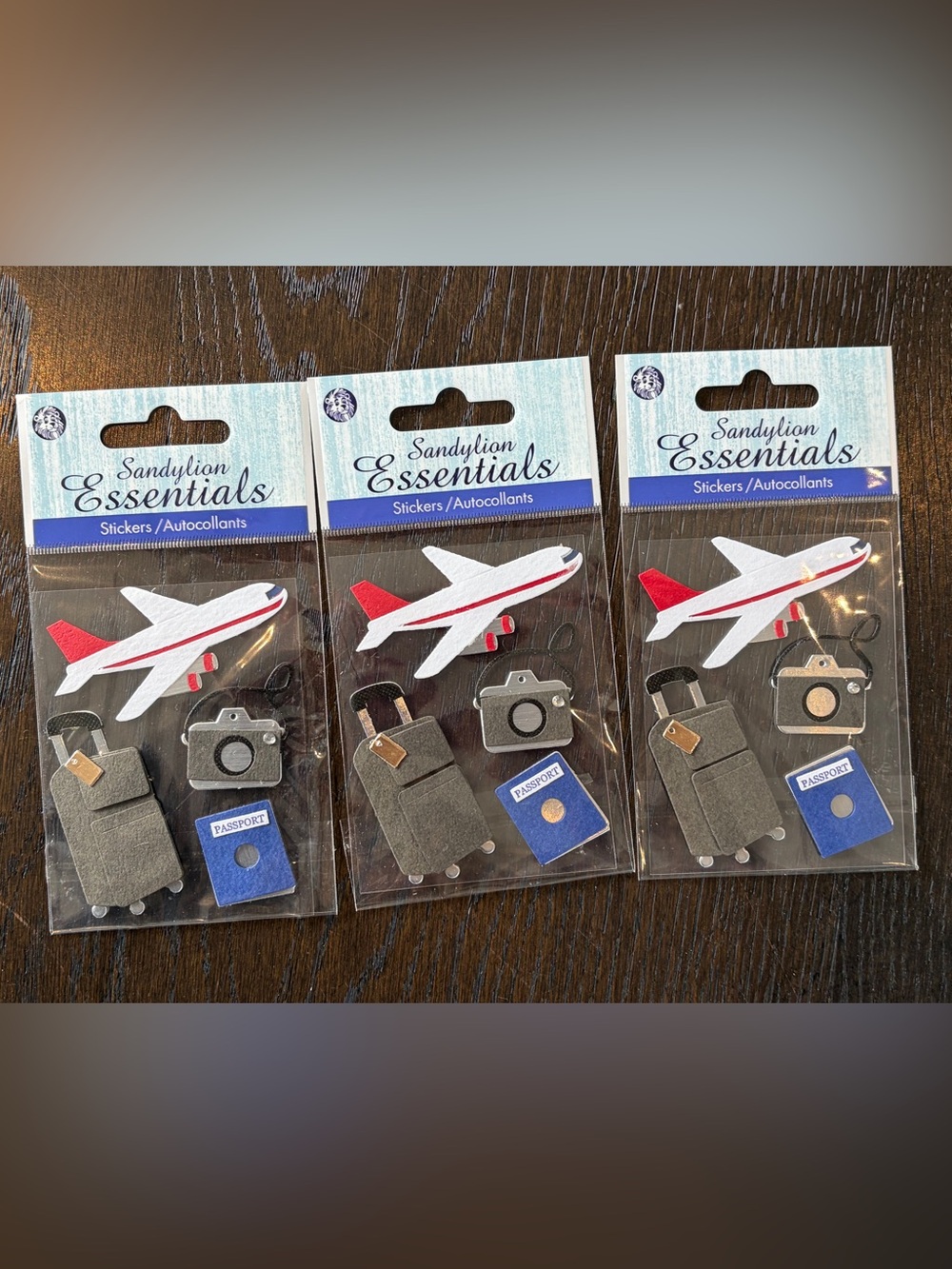 Sandylion Essentials Vintage Stickers Travel Plane. 3 packs of 4 stickers each